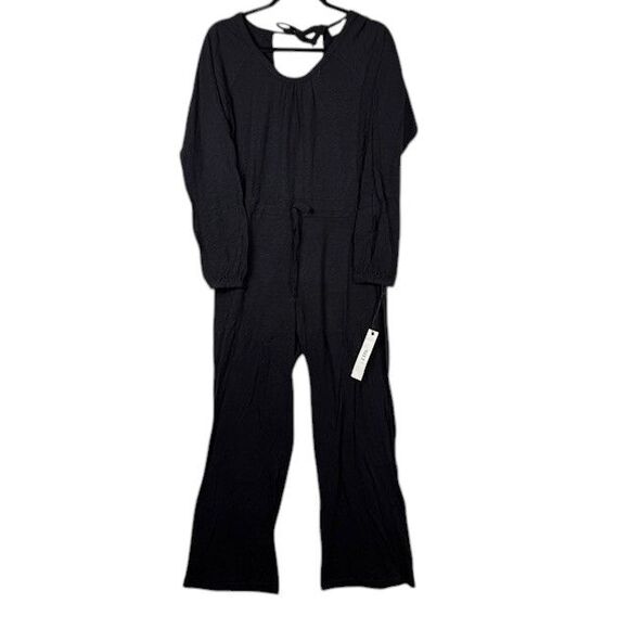 NEW! Wilt Gathered Wide Leg Tie Back Black Jersey Jumpsuit Oversized Size XS - Picture 2 of 14